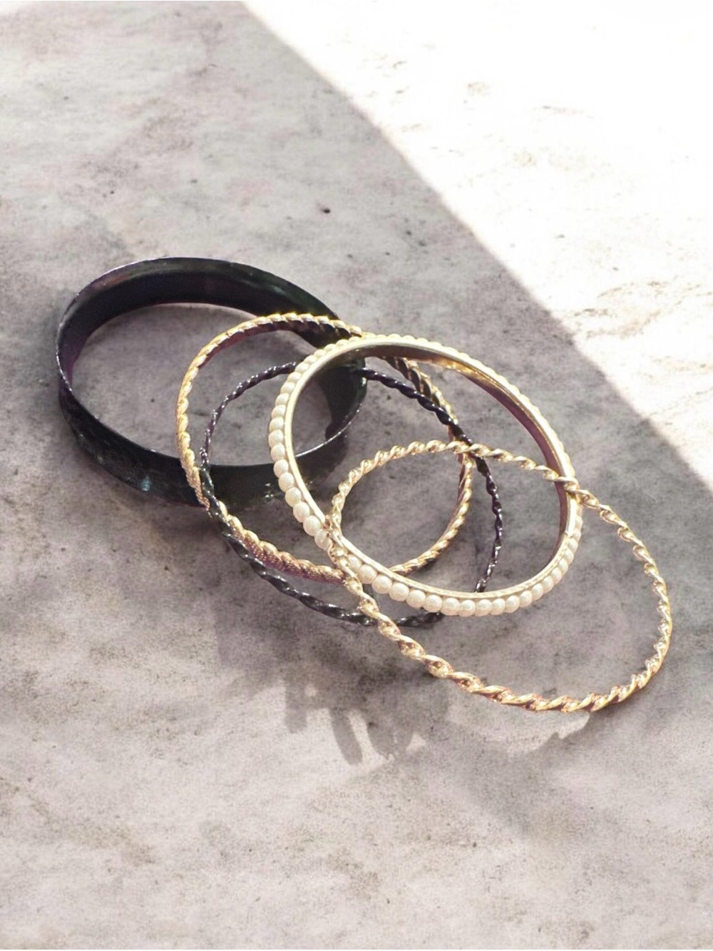 Gold and Black Mixed Metal Bangle Set - Women Jewelry
694